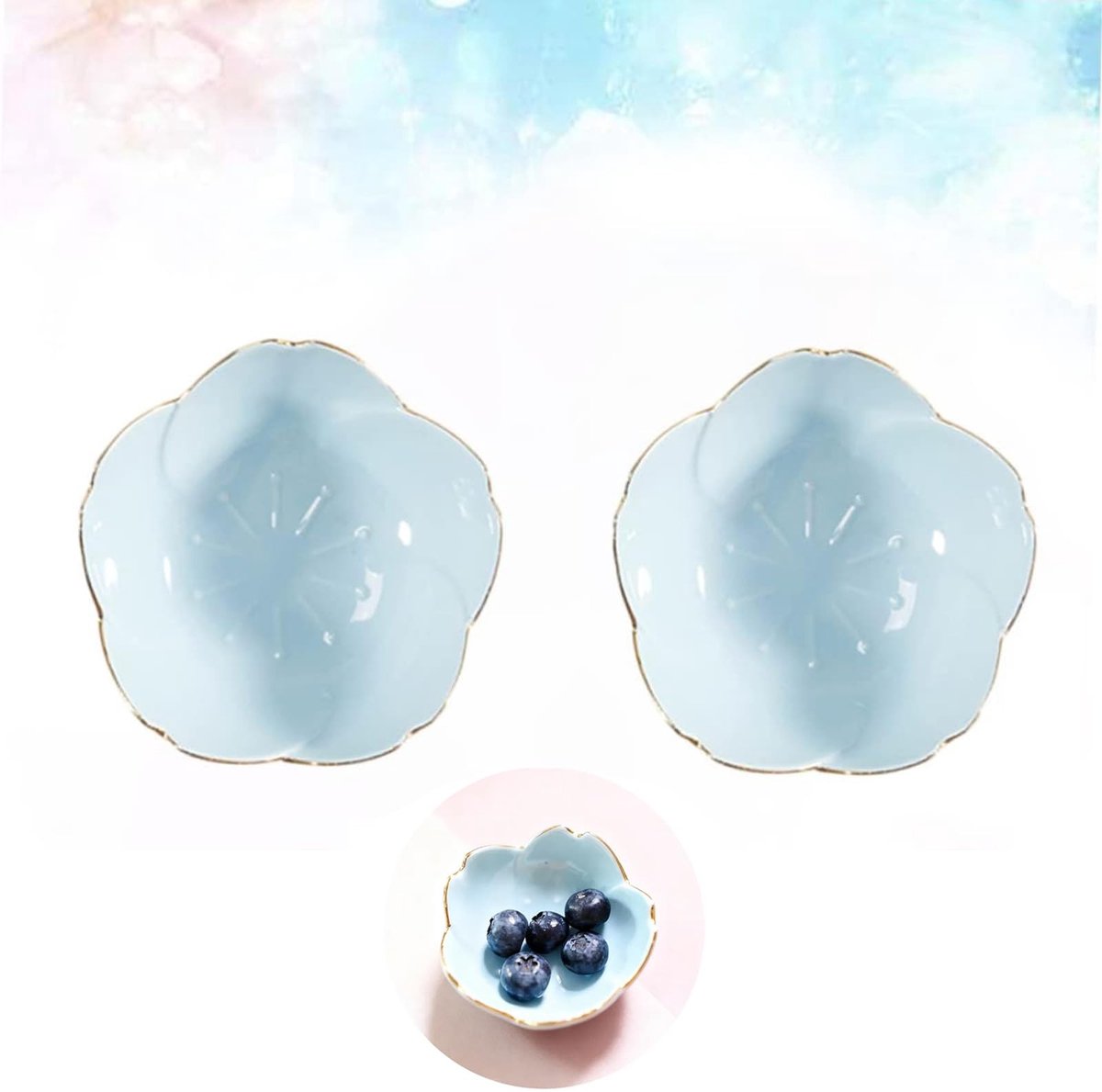 Vt products - Bloem serveerschalen - Keramische dipschalen - Vaatwasserbestendig - Blauw - Dessertkommen - Geschikt voor huiswarming en jubileum