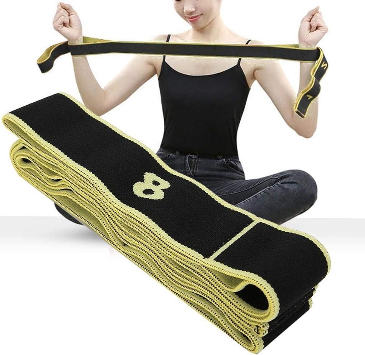 Yoga Stretchband - Flexibiliteit Trainer - Lichaamshouding Verbeteren - Antislip Handvatten - 88 cm - Geel