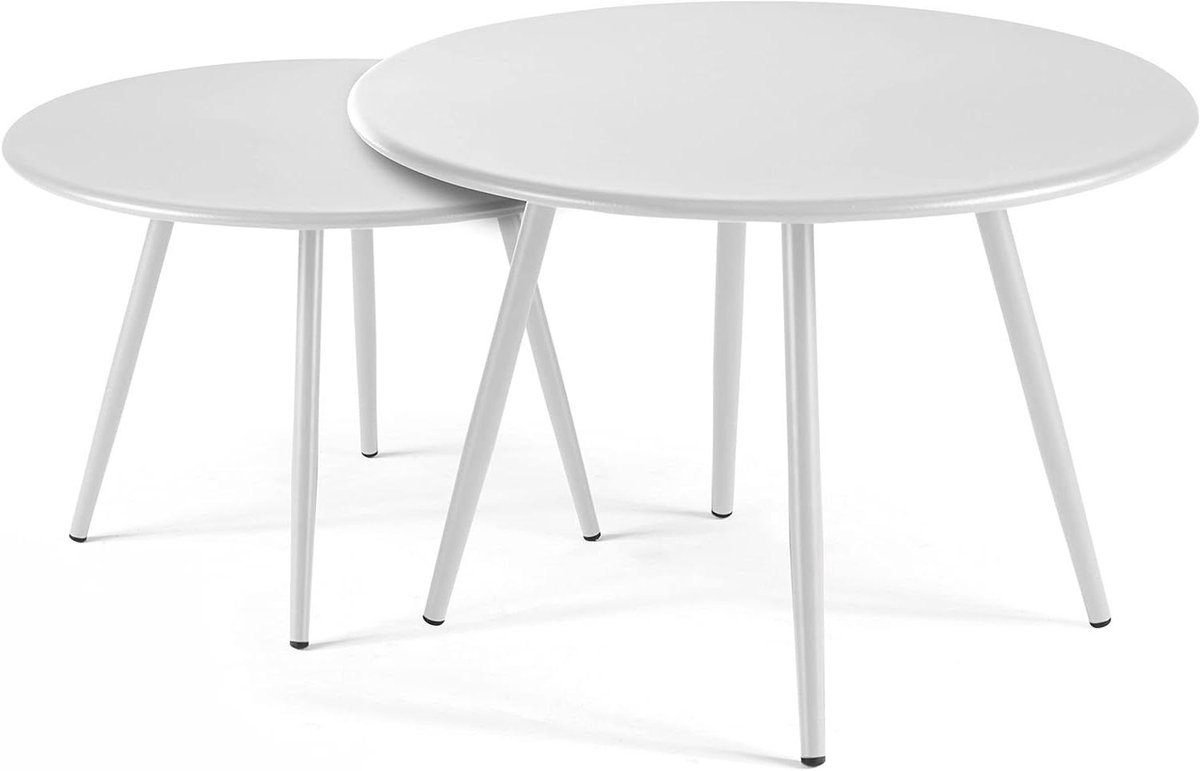 Salontafels Set - Bijzettafels Rond - Woonkamer Decoratie - Gepoedercoat Staal - 2 stuks 50 cm - Wit