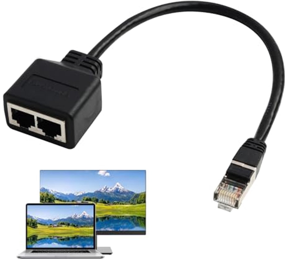 Netwerkverdeler Adapter - Ethernet Splitter Kabel - Netwerk Verbindingen - Twee Uitgangen - CAT5 CAT6 - Zwart