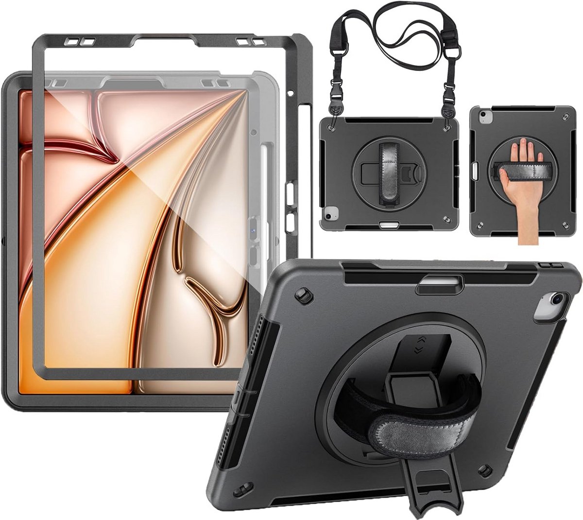 Tablethoes iPad Air - Beschermhoes Robuust - Veilig Transport - 360 Gradig Draaibaar - 13 Inch - Zwart