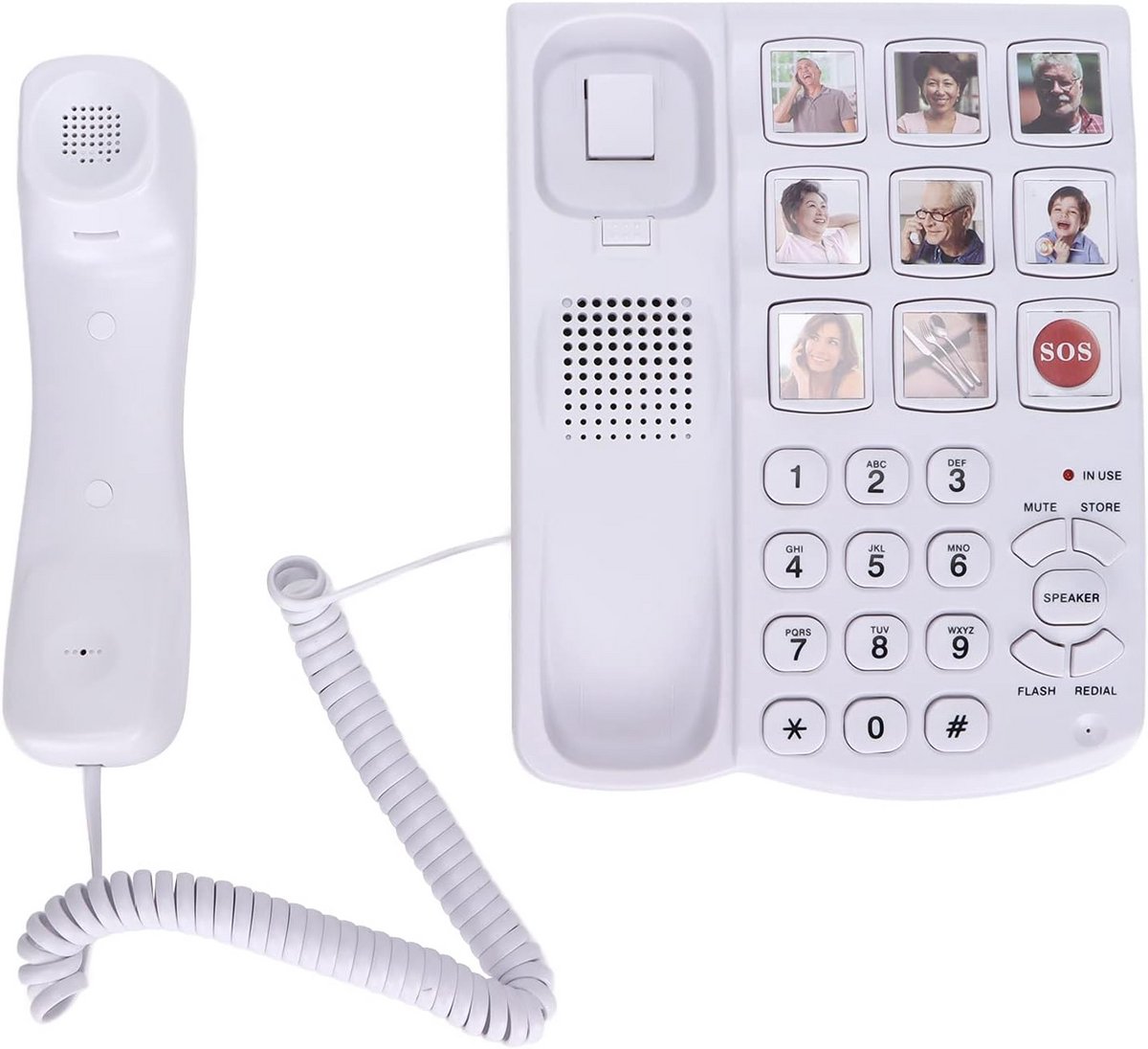 Vast Telefoon - Grote Knoppen Telefoon - Gemakkelijk Bellen - Foto Geheugen Knoppen - 23 cm Pakket - Wit