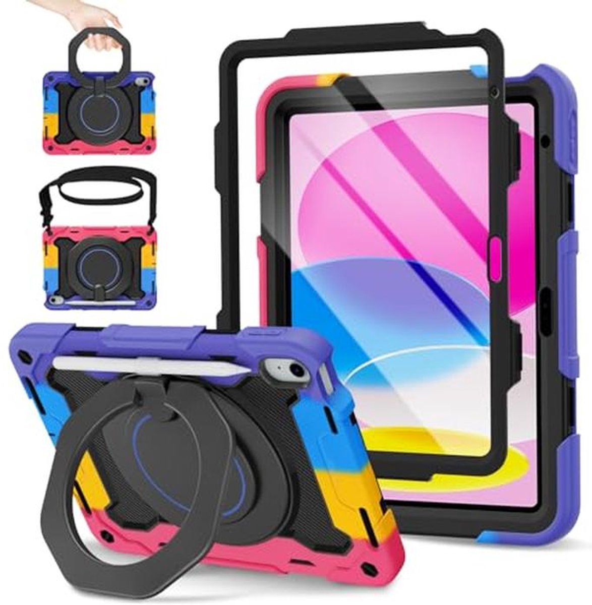 iPad Hoes - Kindvriendelijk etui - Tabletbescherming - 3-laags bescherming - 11 inch - Zwart-roze