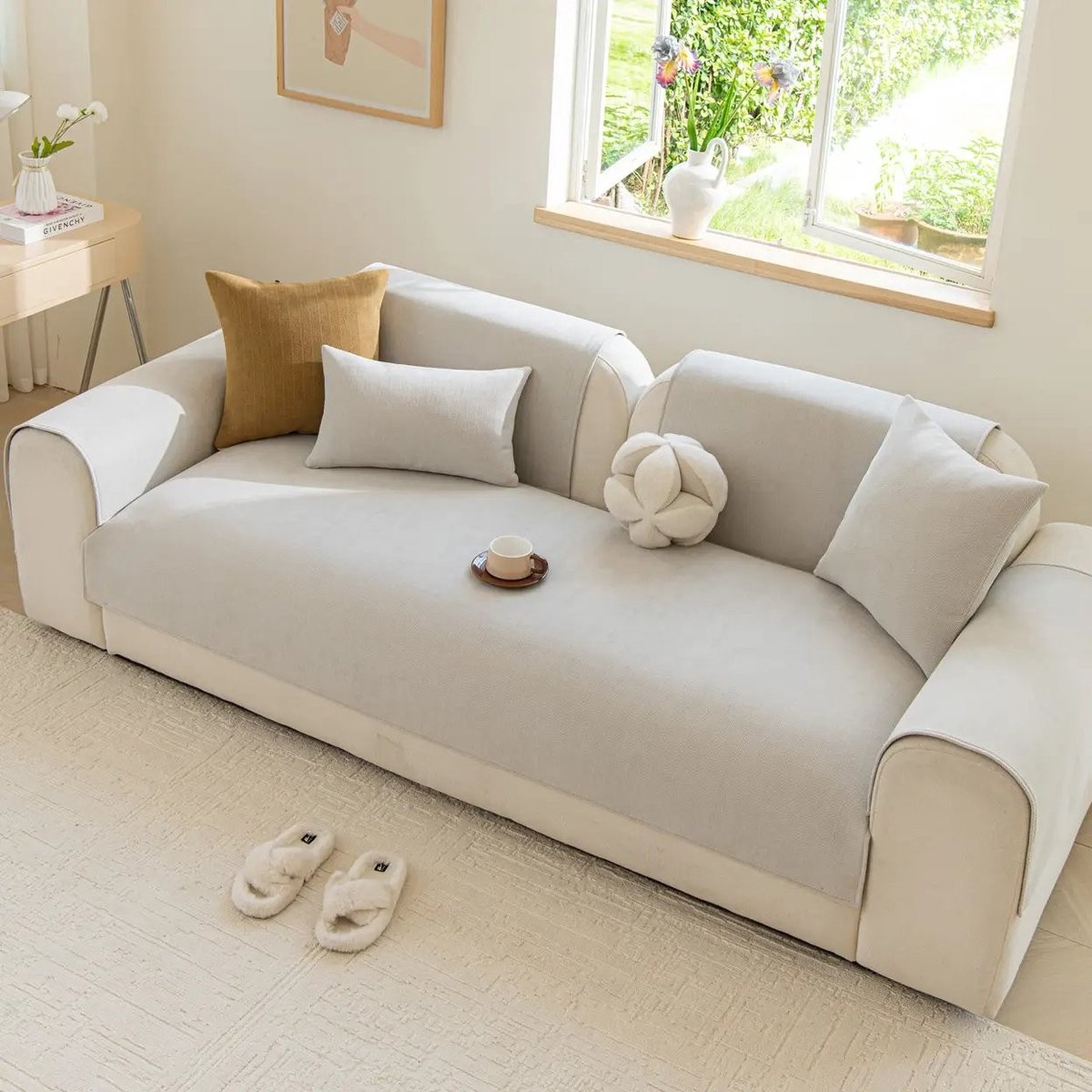 Kussenhoes voor bankkussenset, kussenbeschermer, antislip kussenhoes, 30x50 cm - Beige