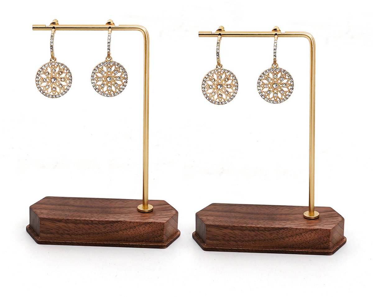 MAGICSHE 2 Stuks L-Vormige Sieradenstandaard, Sieradenhouder, Juwelenhouder - Metalen Frame Met Houten Basis Voor Kettingen, Armbanden, Oorbellen En Ringen Model C