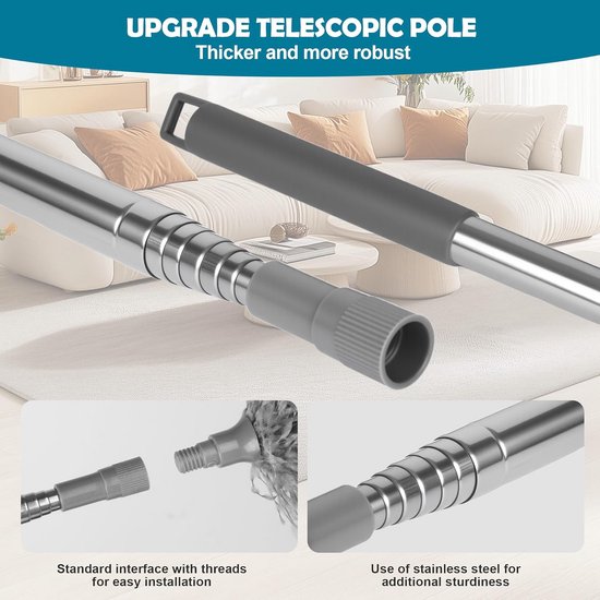Telescoop Stofdoek Set - Uitschuifbare Plumeau - Hoge Oppervlakken Reinigen - 12 Delige Kit - Tot 245 cm - Zwart — afbeelding 4
