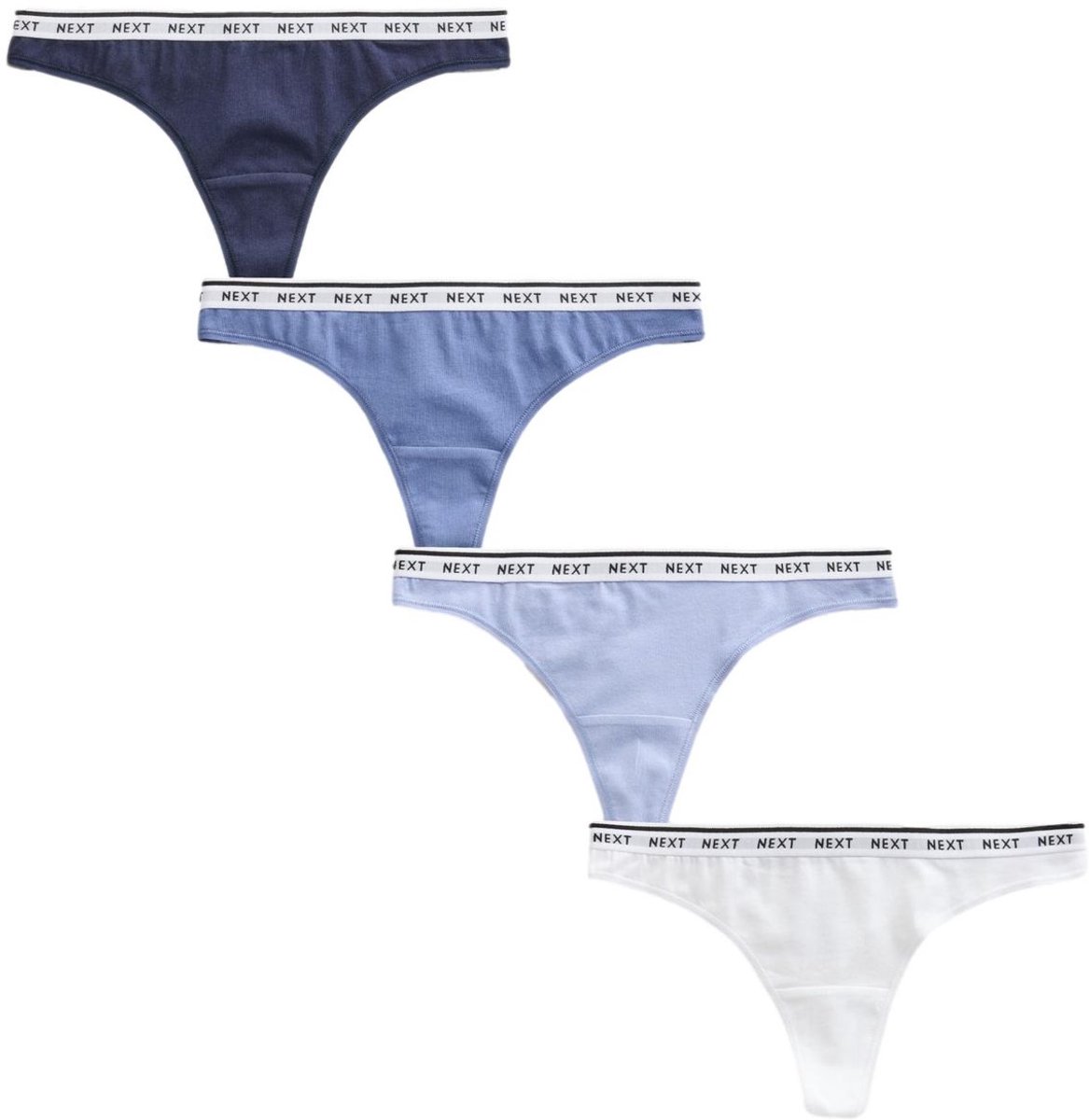 Next - Dames - Set van 4 katoenen strings met logo - Blauw
