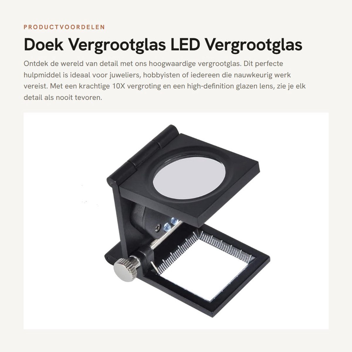 Dailygoods - Doek Vergrootglas - LED Vergrootglas - Opvouwbaar en Draagbaar - 10X Vergroting - High-definition Lens - Perfect voor Juweliers en Hobbyi...