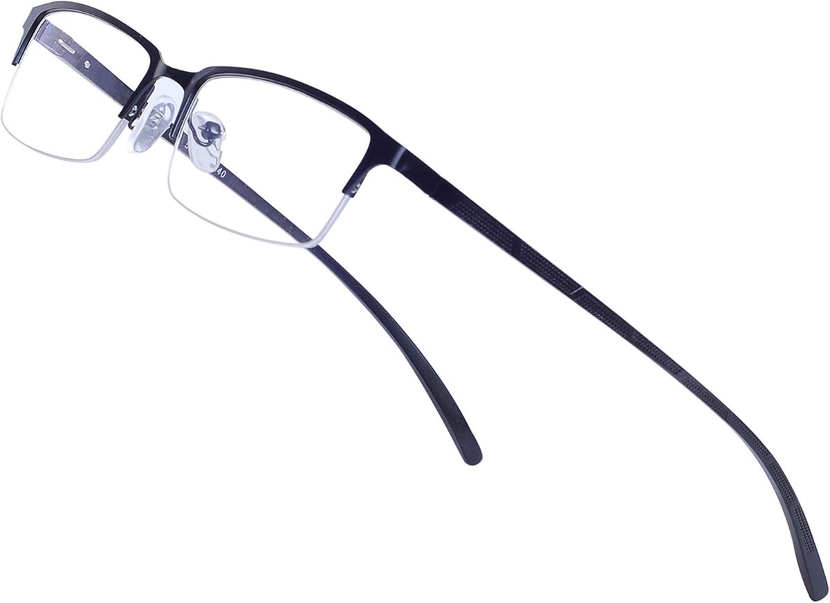 Computerbril Blauwlichtfilter - Beschermende Bril - Oogvermoeidheid Verminderen - Half Montuur Metaal - 144 mm Breedte - Zwart