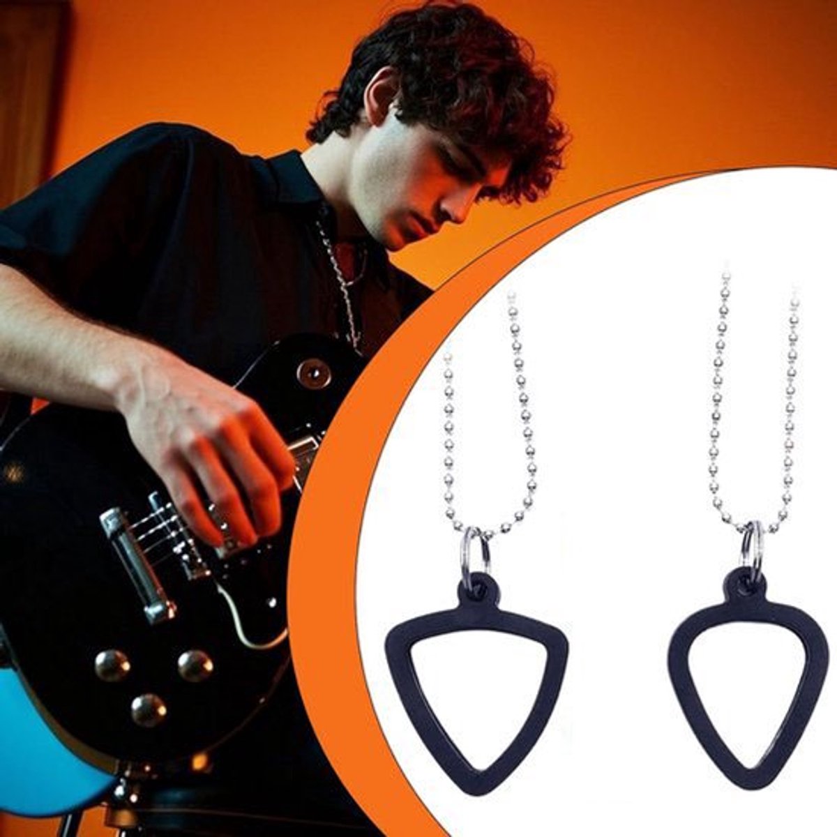 Gitaarplectrumketting - Draagbare gitaarplectra - Kleine accessoires voor muziekoptredens - Bas en ukelele speelbenodigdheden - Handig hulpmiddel voor gitaristen tijdens het spelen - Totaal 8 stuks (inclusief 6 plectra)
