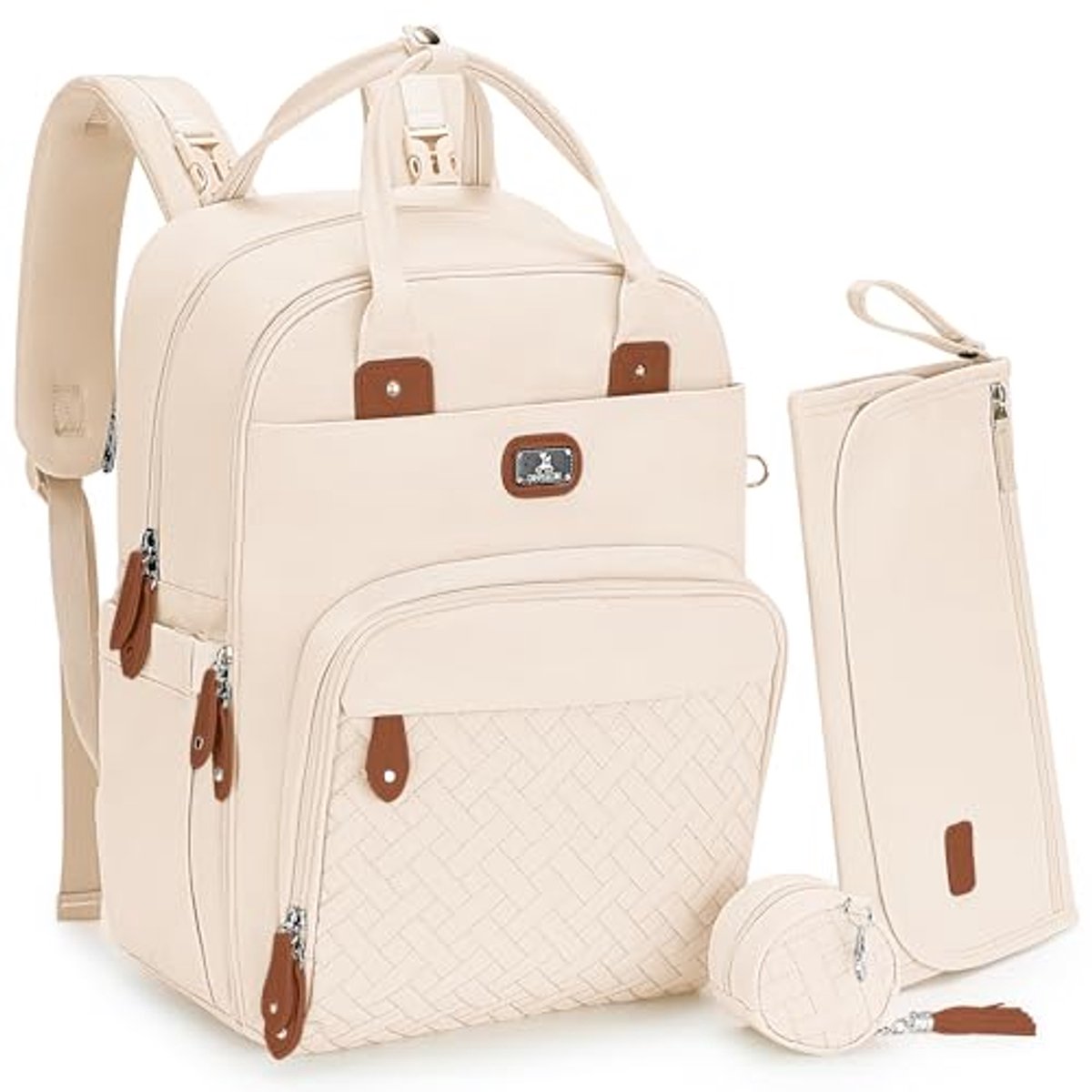 Baby Luiertas - Mama Papa Tas - Baby Verzorging - 19 Handige Vakken - 43 cm Hoog - Off White