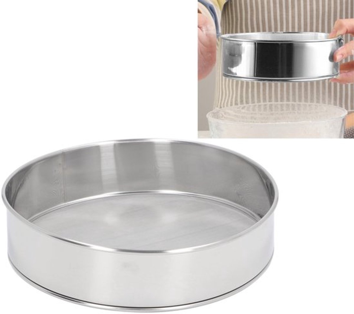 Dailygoods- Meelzeef groot formaat - Ronde zeef 80 mesh - Roestvrij