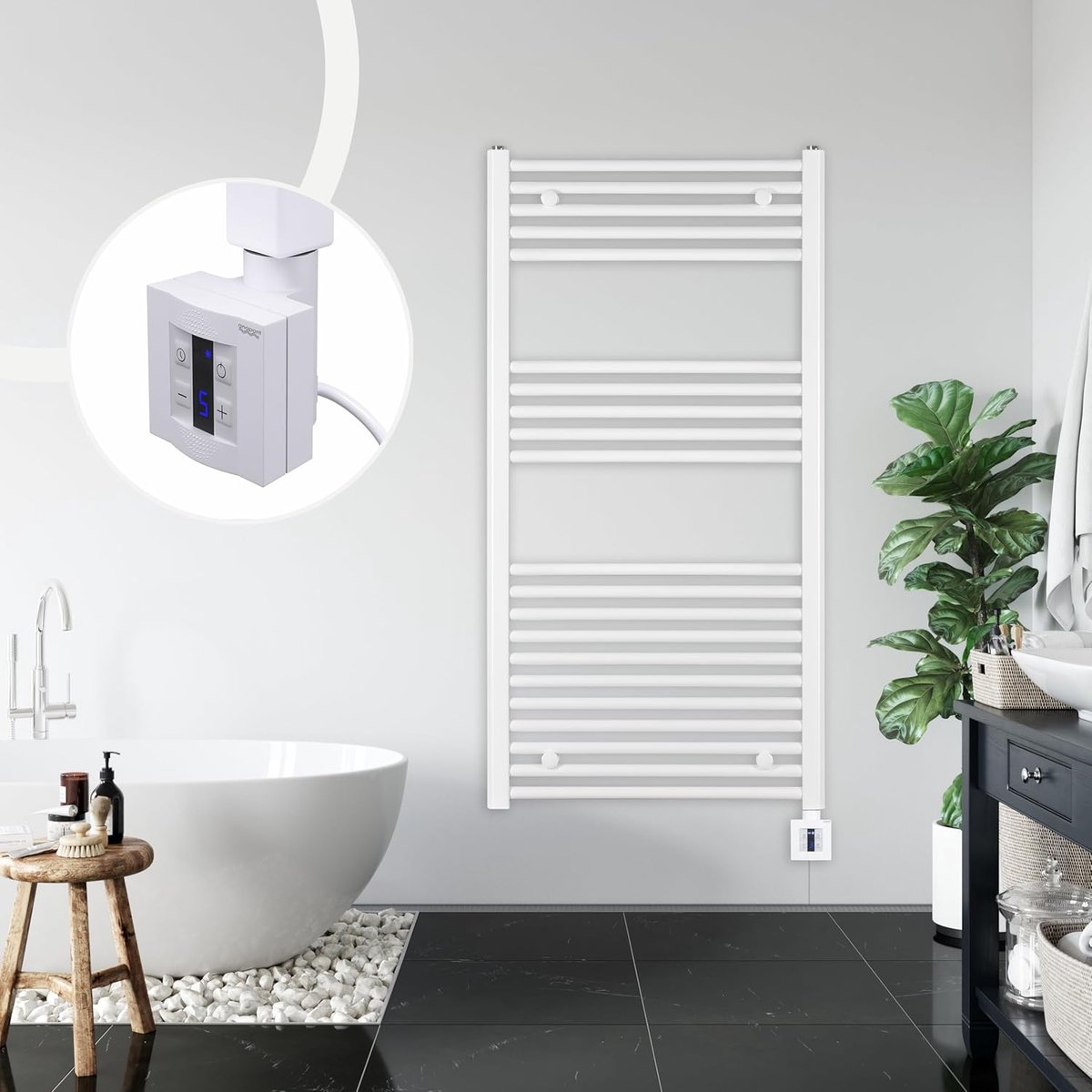 Badkamerradiator Elektrisch - Handdoekdroger Wit - Badkamer Verwarmen - Met Timerfunctie - 1175x400mm - Wit