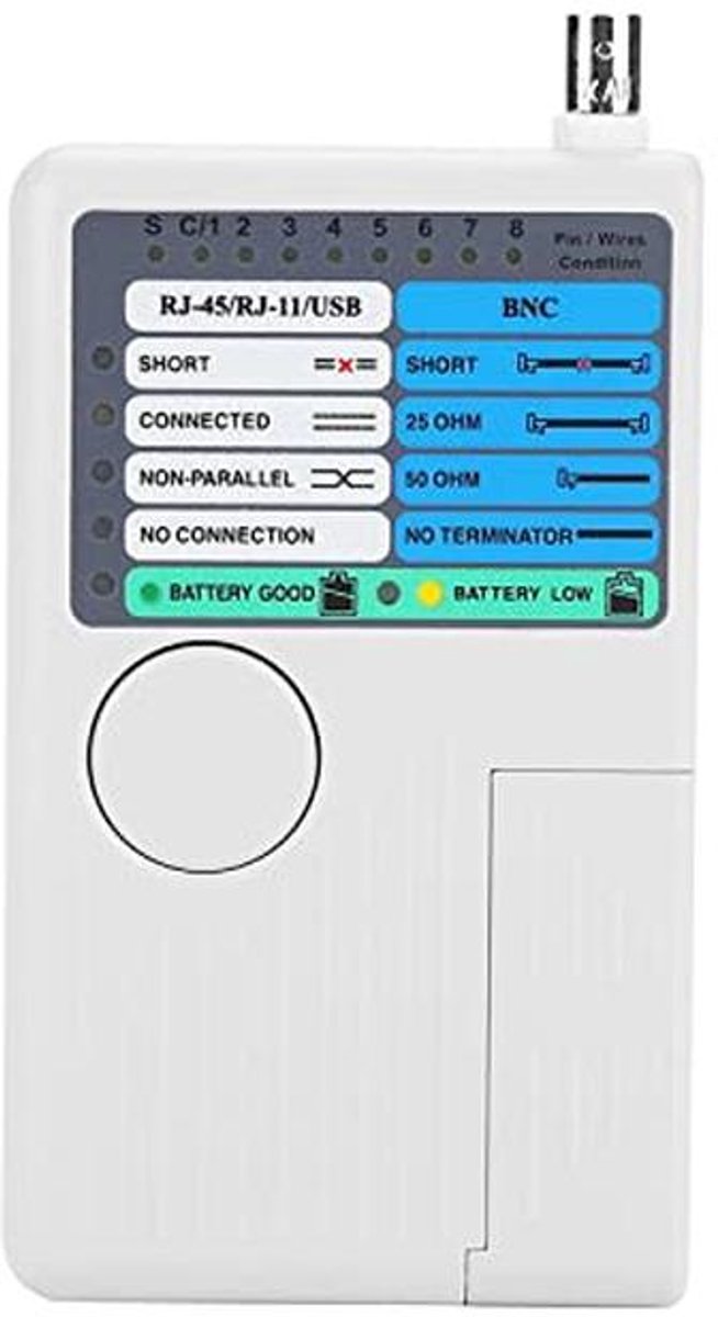 Netwerk Kabel Tester - LAN Tester - Fouten Opsporen - 4 Kabeltypen Ondersteund - 162 x 85 mm - Grijs