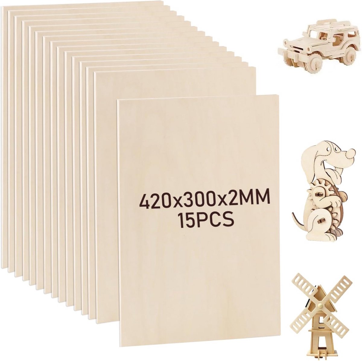 Multiplex Platen - Lindehout Vellen - Houtbewerking Knutselen - Netjes Gesneden - 15 Stuks 2mm - Houtkleur