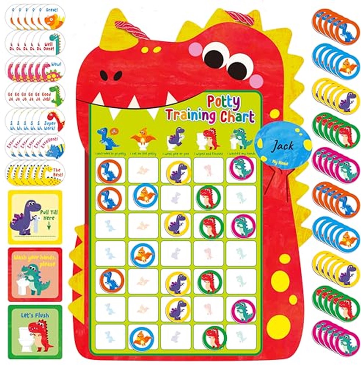 Zindelijkheidstraining Tabel - Dinosaurus Beloning - Kind Leren Potje - Magnetische Stickers - 14.2 x 10 Inch - Meerkleurig