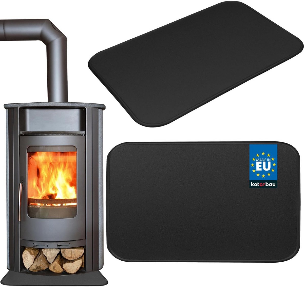 Haardbodemplaat - Vloerplaat Oven - Vloer Beschermen - Gepoedercoat Staal - 48 x 80 cm - Zwart