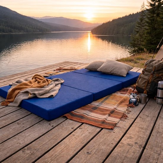 Opvouwbare Matras - Gastenbed VOUWBED - Comfortabel Slapen - Oeko-Tex Gecertificeerd - 120 x 200 cm - Blauw — afbeelding 5