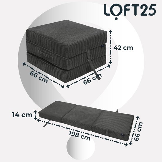 Vouwmatras - Gastenmatras Z-bed - Comfortabel slapen - Zelfnivellerend - 198x66x14cm - Houtskool — afbeelding 3