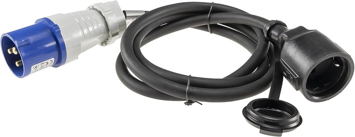 CEE adapterkabel - Verlengkabel stroom - Buiten stroom - Spatwaterdicht IP44 - 15 meter - Zwart