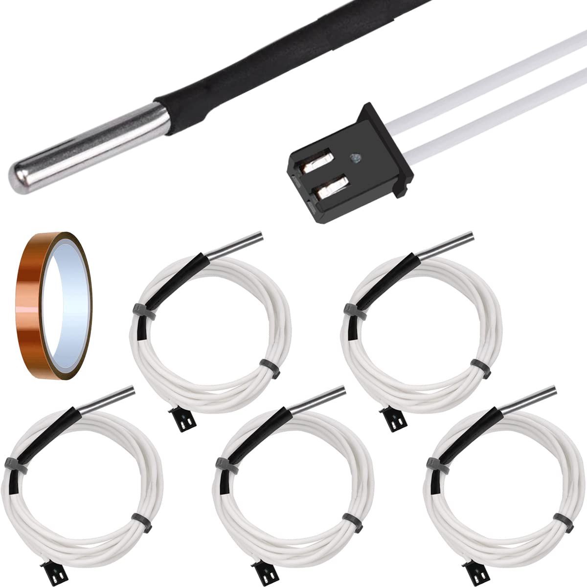 Dailygoods- Thermistor 100K NTC - Temperatuursensor - 5 Stuks - 304 Roestvrij Staal - Hoge Sensitiviteit - 1M Kabel lengte