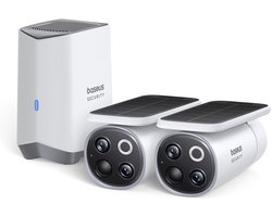 Baseus Beveiligingscamera Draadloos Buiten set S1 pro – Draadloos Buiten Camera – Slimme beveiliging – Meedraaiende Zonnepaneel – Buiten – 3K Camera – 2 camera’s – WIFI - Inclusief Homestation – Waterdicht - Weerbestendig – Nachtzicht - Wit