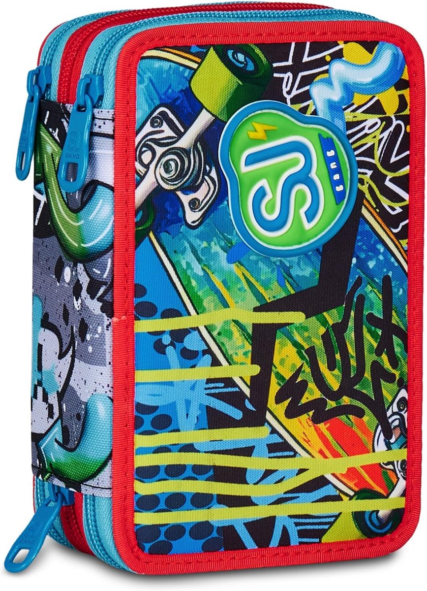 Etui met 3 vakken - Pennendoos School - School Organisatie - Inclusief 45 Delen - 20 x 12.5 cm - Blauw
