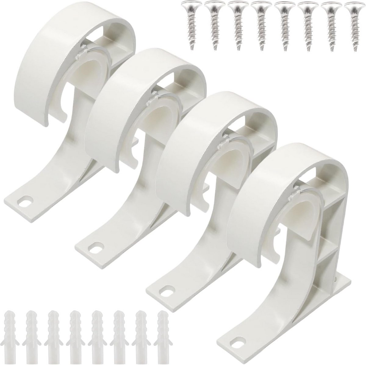 Gordijnstang Beugels - Roede Houders - Gordijnen Ophangen - Solide Aluminium Constructie - 4 Stuks - Wit