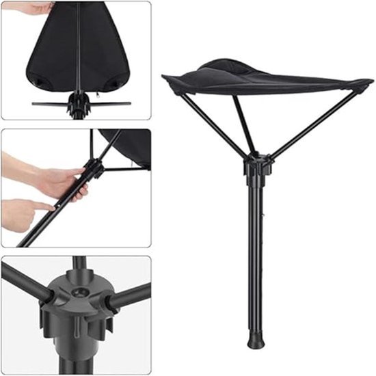 Opvouwbare kruk - Telescopische kruk - Verstelbare hoogte - Wandelkruk - Lichtgewicht viskruk - Lichtgewicht - Aluminium - Draagbaar voor buiten - Kamperen - Eén poot - Zwart — afbeelding 4
