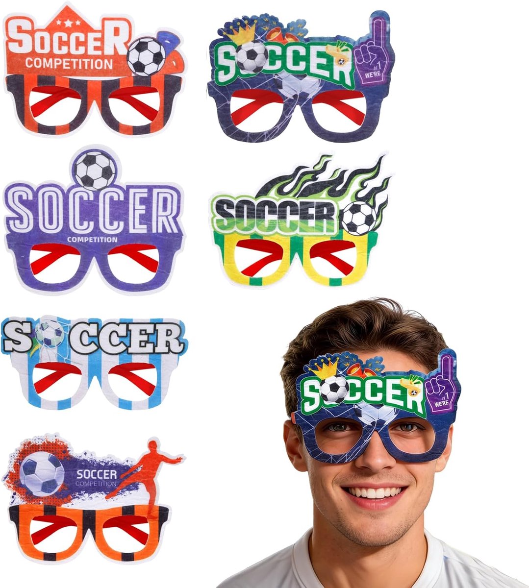 VHV - Feestbril - 6 stuks voetbal brillen - kleurrijke party props - voor fotobooth, wedstrijdfeest en fan outfit - Wereldkampioenschapsthema