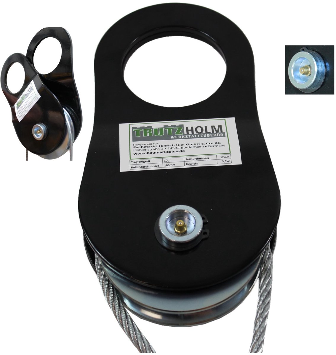 TRUTZHOLM Afbuigpoelie 10t voor Kabellier - Klapkatrol met Smeernippel - Heavy-Duty Kabelschijf Off-Road Bosbouw Accessoires