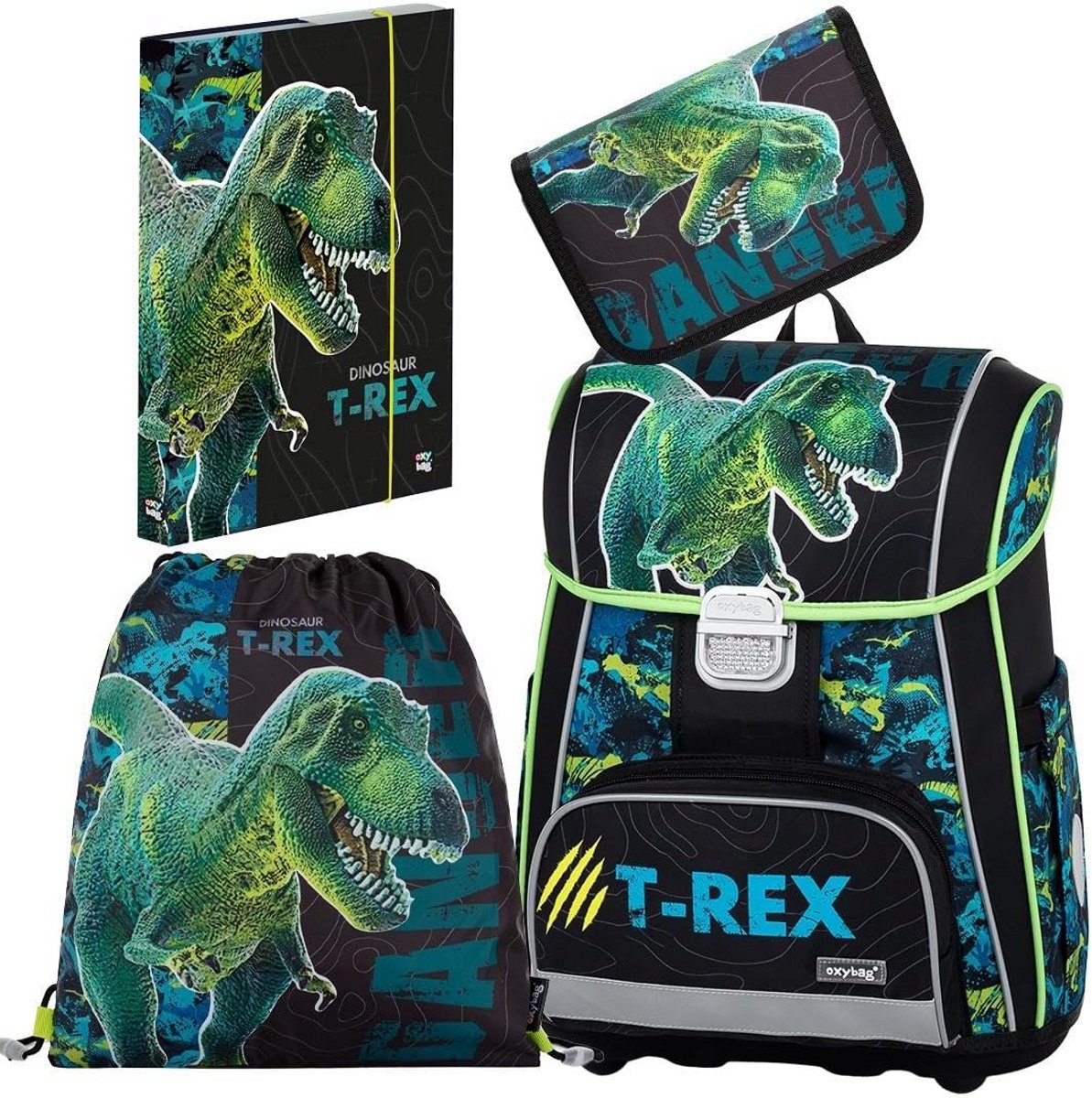 Schoolset 4-delig - Rugzak en etui - Schoolbenodigdheden organiseren - Ergonomisch ontwerp - A4 documentenbox - Dino print