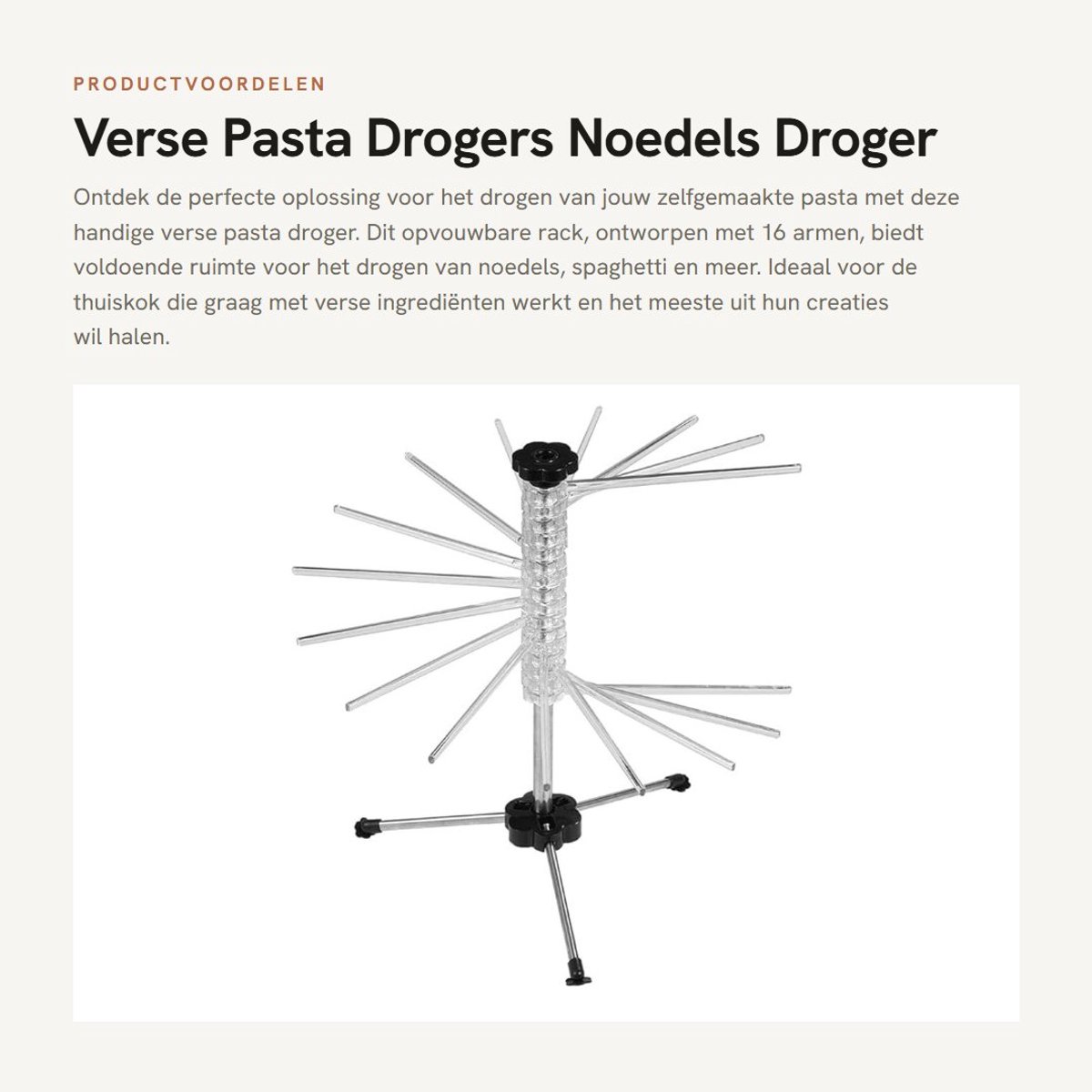 Dailygoods- Pasta Droger Hoogwaardig Materiaal - Opvouwbaar Droogrek - 16 Armen - Draaibare Stangen - Eenvoudig Opbergen - Hygiënisch Ontwerp