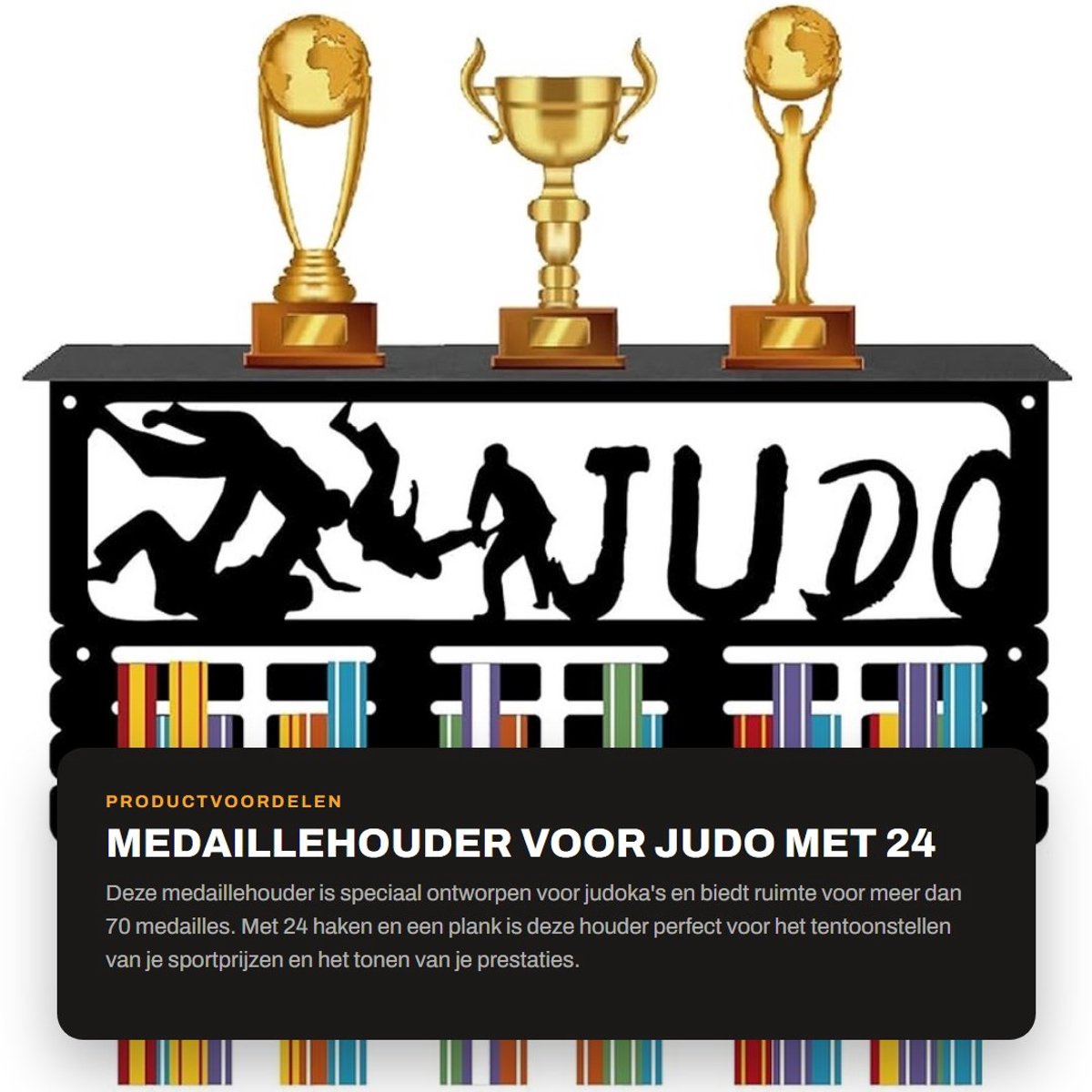 Dailygoods - Medaillehouder voor Judo met 24 Haken en Plank