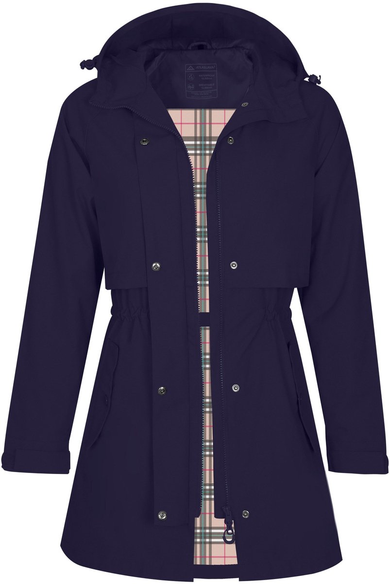 Daity Regenjas dames waterdichte overgangsjas met capuchon voor buiten Blauw