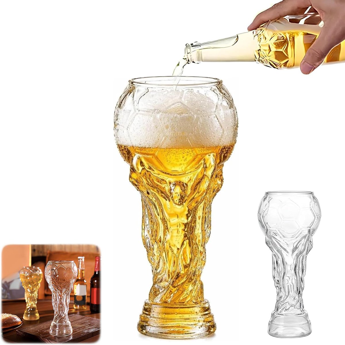 VHV - Bierpul - voetbal trofeeglas 800 ml - helder glas voor bier, frisdrank en cocktails - voor wedstrijdavond en voetbalfeest - Wereldkampioenschapsthema
