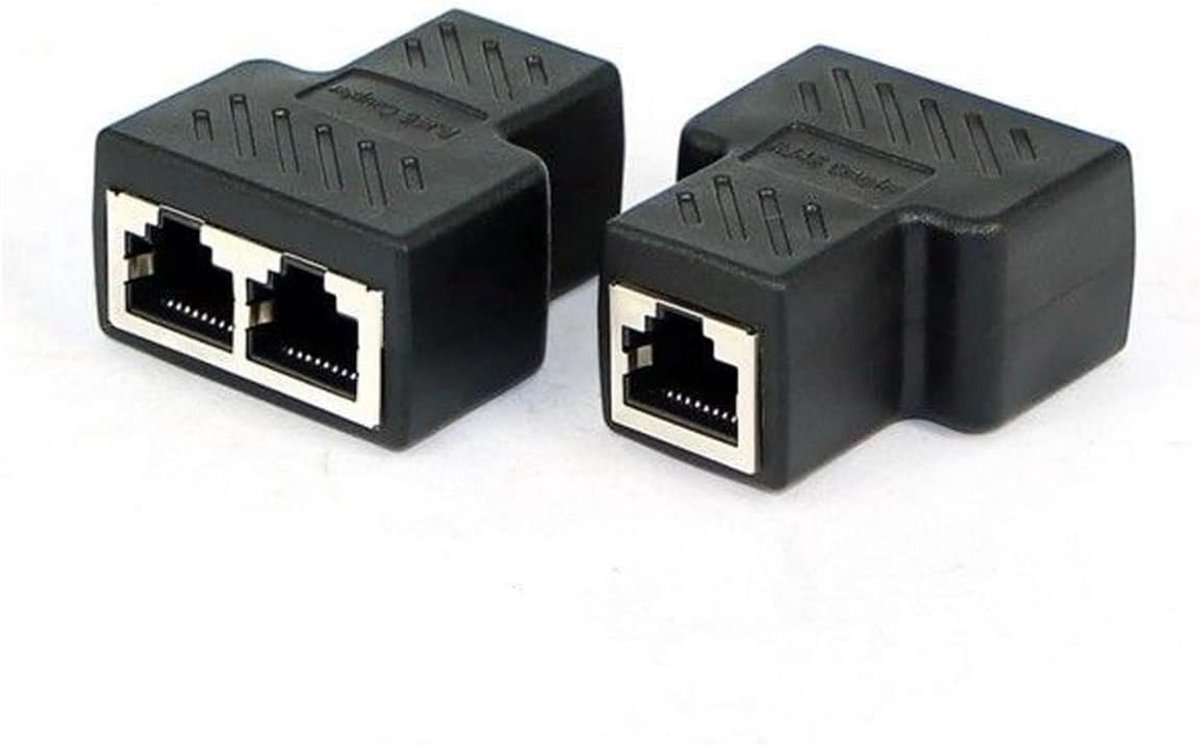 Netwerk Splitter - Ethernet Adapter - Netwerk Uitbreiden - Twee Apparaten Delen - 11 x 11 x 1 cm - Zwart