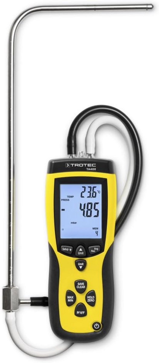 Anemometer TA400 - Windmeter Pitotbuis - Luchtmetingen Uitvoeren - Inclusief Kalibratiecertificaat - 21 x 7.5 x 5 cm - Grijs