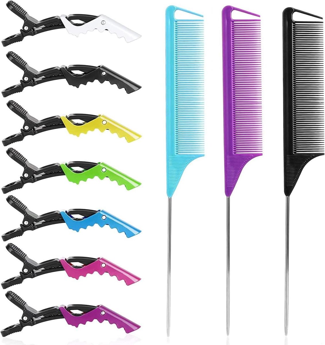 Haarkammen Clips Set - Styling Gereedschap - Professioneel Haar Stylen - Koolstofvezel Roestvrij Staal - 10 Stuks - Multi Color