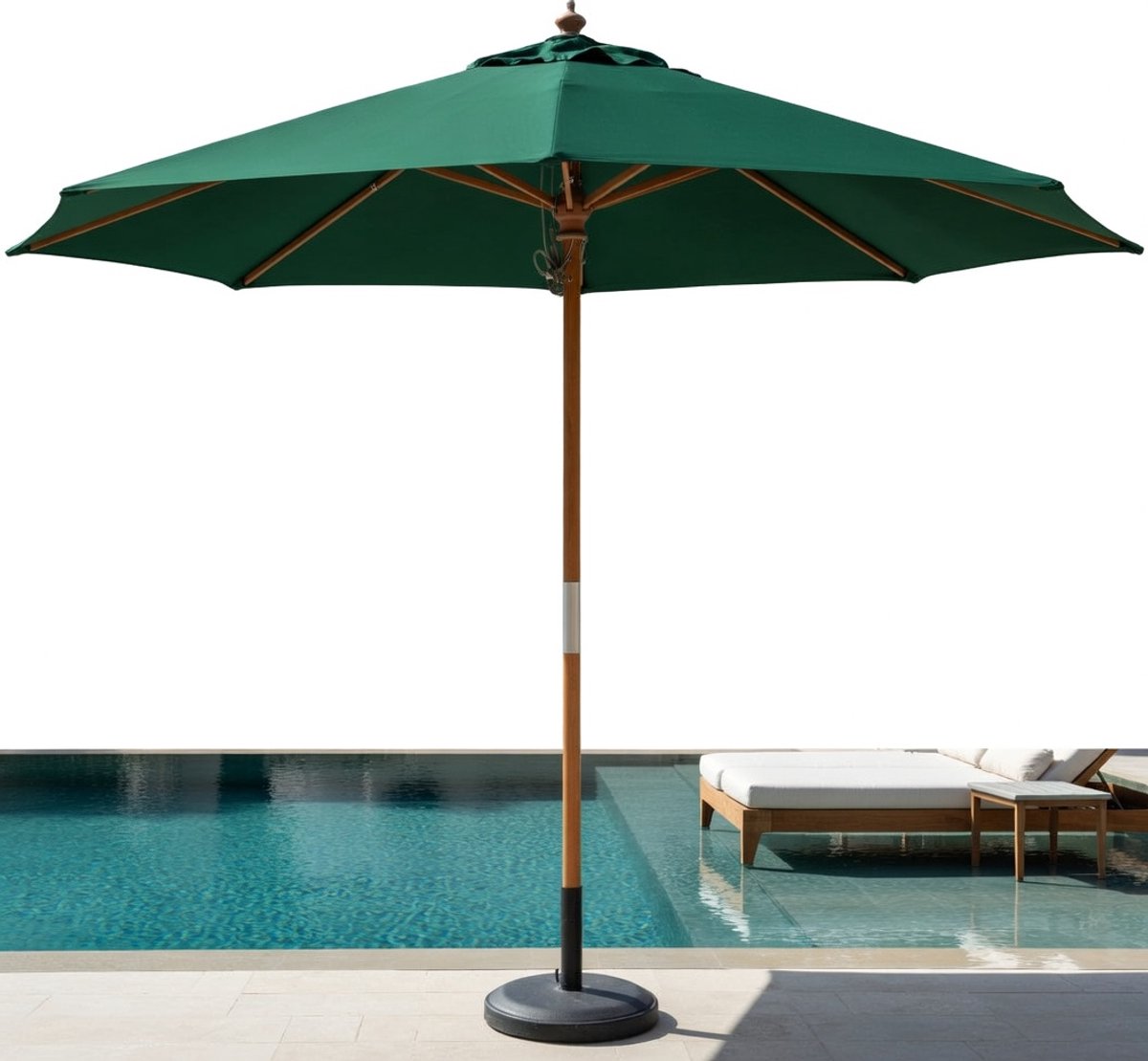 Luxe Houten Parasol Ø300 cm – Marktparasol / Tuinparasol / Terrasparasol met Katrolsysteem, UV50+ Bescherming, Waterafstotend 235 g/m² Polyester, 3 Standen Kantelbaar, Ventilatie – Rond 3 meter – Beige/Grijs/Groen/Zwart/Taupe Medahomestore
