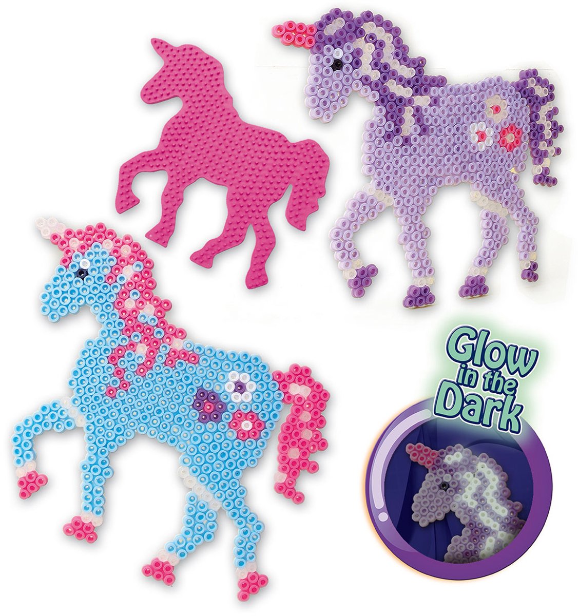 SES Creative - Beedz - Unicorn - Glow in the Dark - 1200 Strijkkralen met Grondplaten en Strijkvellen - Vanaf 5 Jaar — afbeelding 7