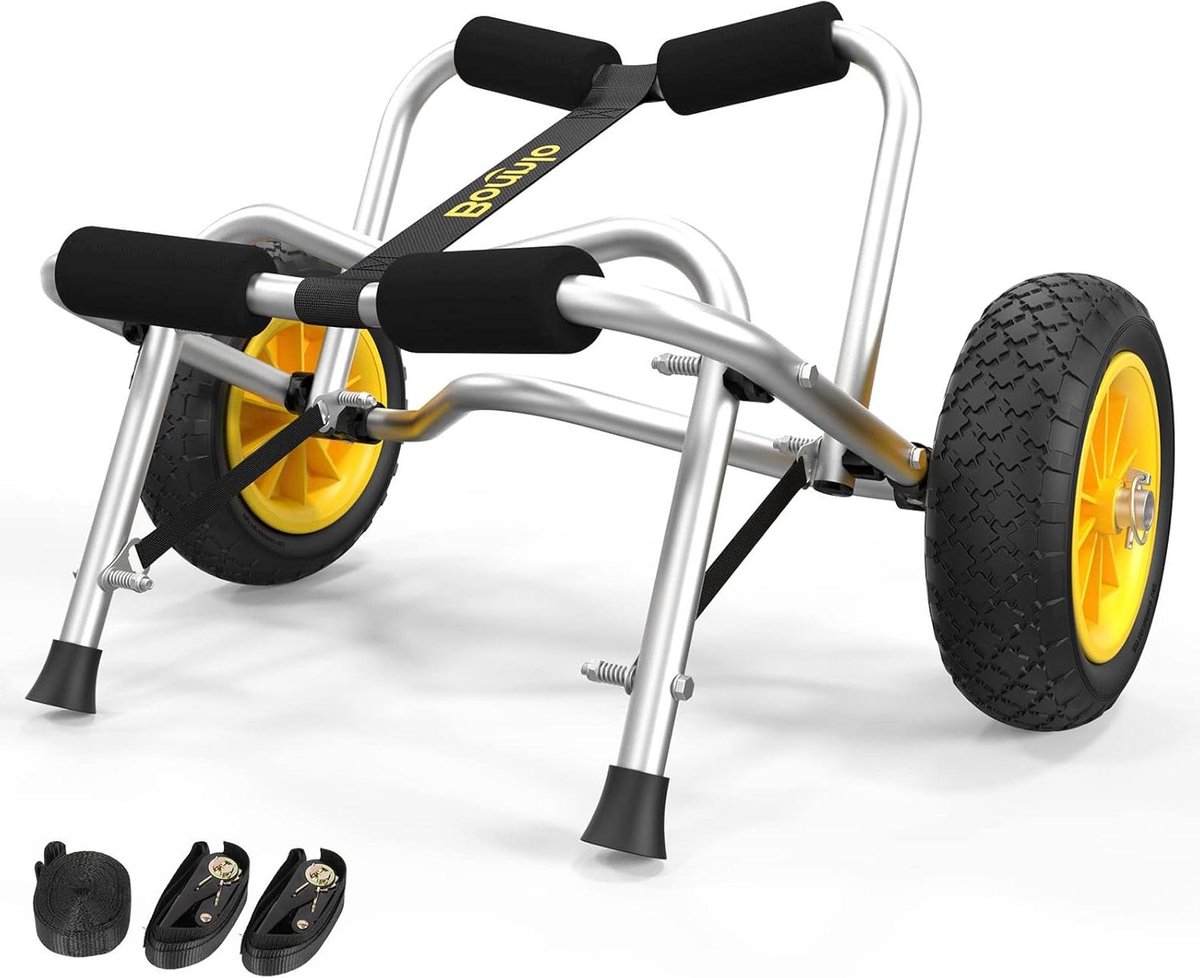 Kajak transportkar - Kano trolley - Watersport vervoeren - Luchtloze wielen - 150 pond capaciteit - Aluminium