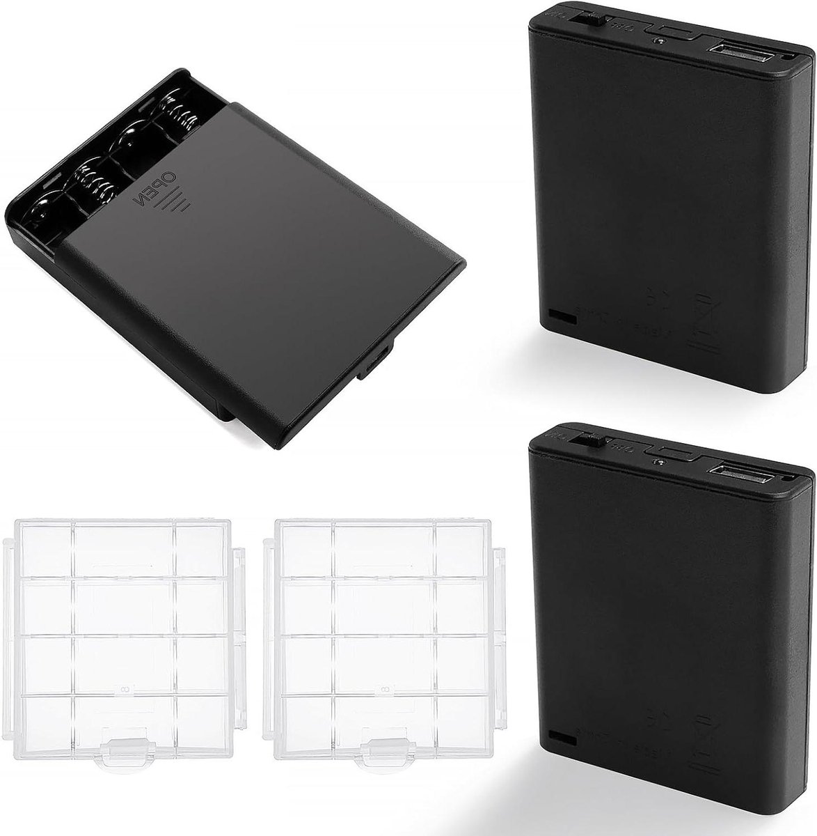 Batterijhouder AA - Batterij Opbergdoos - Elektronica Projecten - Met USB-Aansluiting - 3 Stuks - Zwart