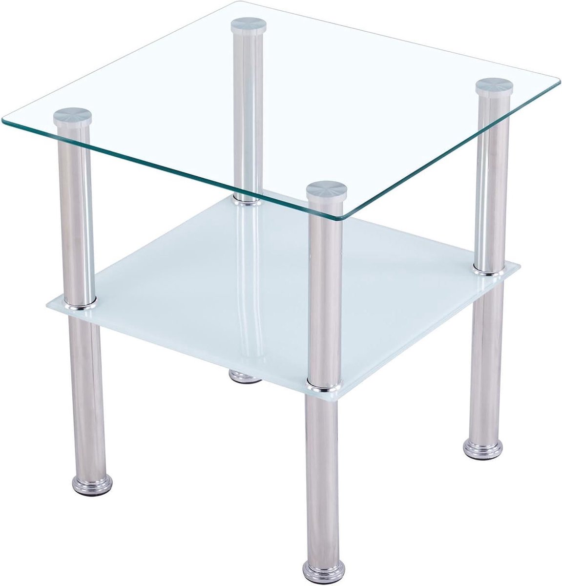 Salontafel Vierkant - Bijzettafel Woonkamer - Ruimte Creëren - Twee Niveaus Design - 40 x 40 x 47 cm - Zwart