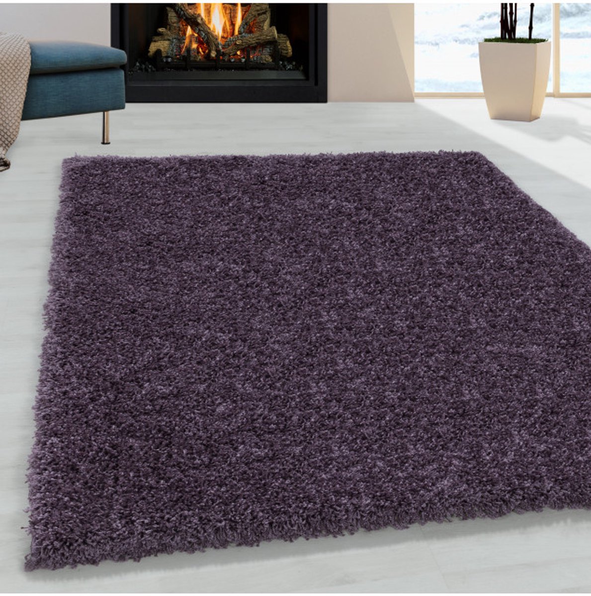 TapisTrend Harig tapijt Paars 80x250 cm Shaggy design vloerkleed voor de woonkamer, zachte pool, monochroom vloerkleed voor de slaapkamer