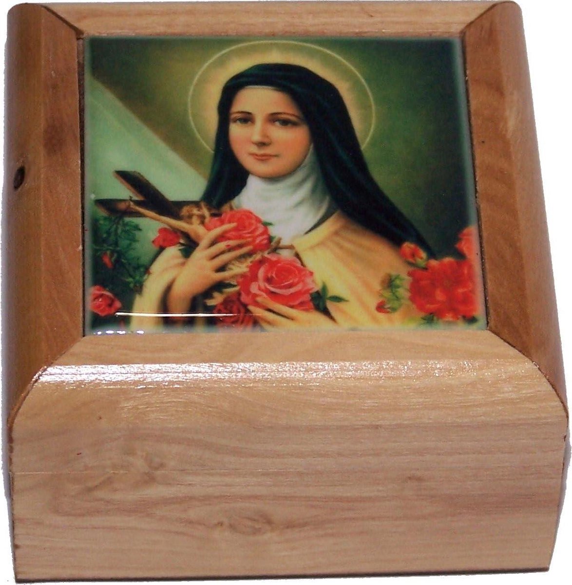 Rozenkrans Doos - Houten Doosje - Eerste Communie - Handgesneden Olijfhout - 65 x 55 x 4 cm - Niet gespecificeerd