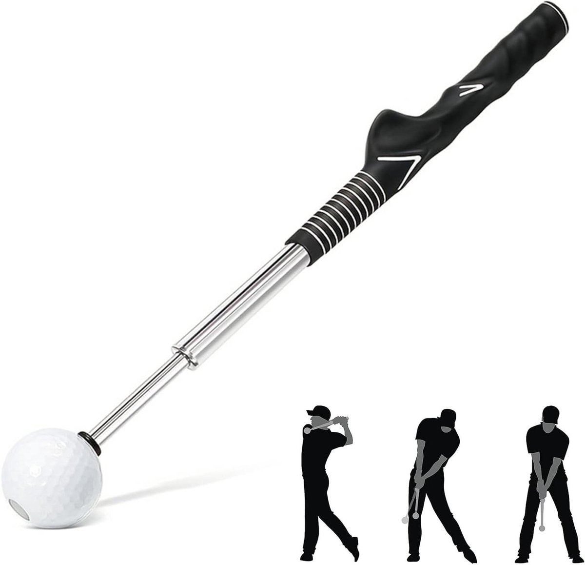 Golfswingtrainer - Trainingshulp Golf - Ritme en Kracht Verbeteren - Intrekbaar met Klikgeluid - Verstelbaar 40-170cm - Zwart