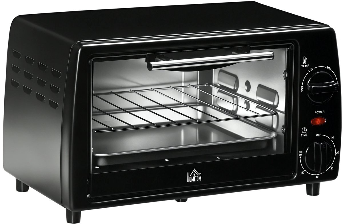 Allero Elektrisch Oven - Mini Oven - Oven - 10 Liter - 1 Rooster - 1 Bakplaat - 36,5x26x22cm - 100° C tot 230° C - 230V - Zwart
