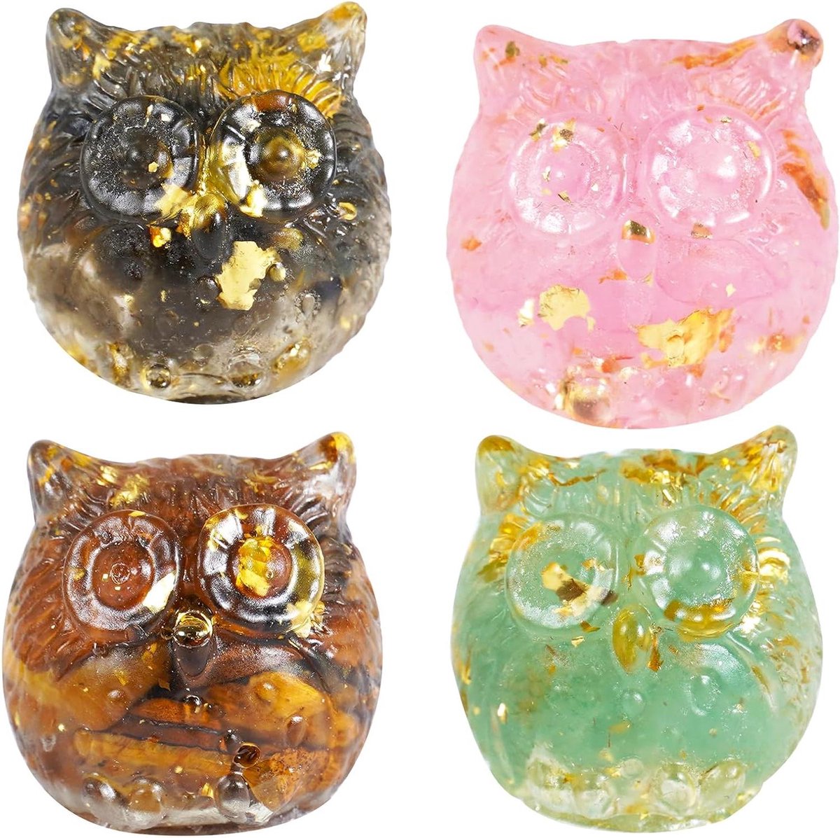 Mini Uil Figuren - Uil Beeldjes Ornamenten - Huis Tuin Decoratie - Natuurlijke Kristal Hars - 13x13x13mm - Multicolor