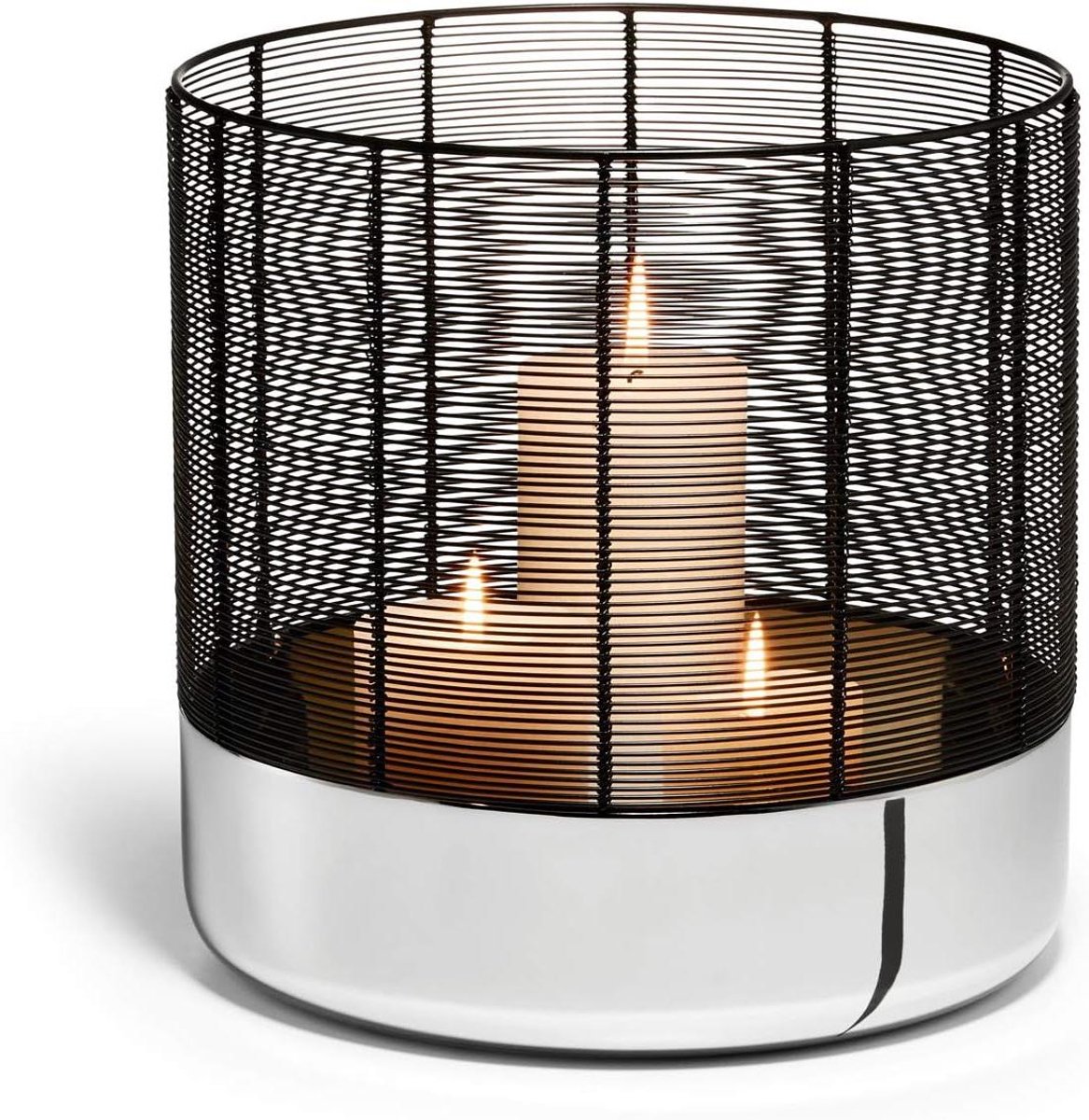 Luna Windlicht XL - Lantaarn Kaarshouder - Sfeervolle Decoratie - Gepolijst Nikkel Basis - 25 x 25 x 26 cm